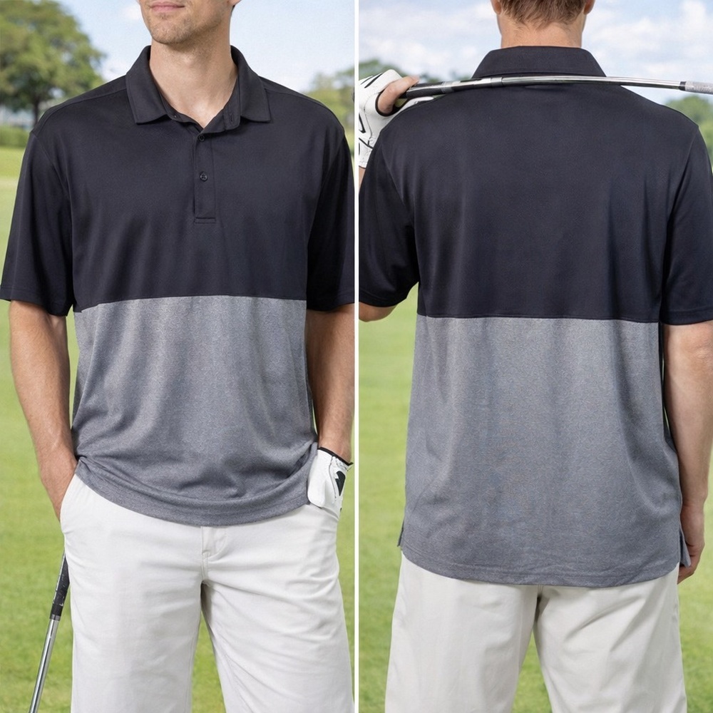 Matte Grey Golf Polo ColorBlock Black/Gray Medium Sports Preppy Tennis